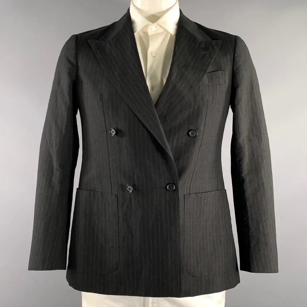 UNITED ARROWS Chest Size 48 Black Grey Pinstripe Cotton Blend Sport Coat